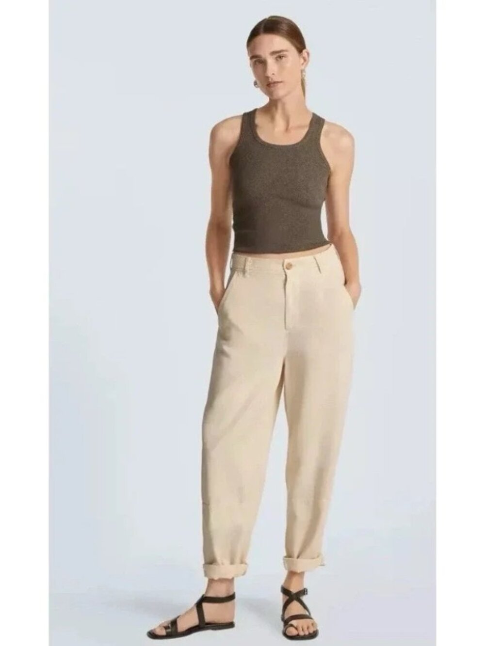 Everlane Relaxed Barrel Pants Cream Beige Size 4 Modern Minimalist Utility Pant